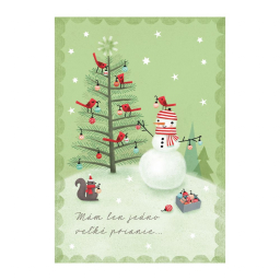 Vianočné prianie - Snehuliak s vtáčikmi zdobia stromček
