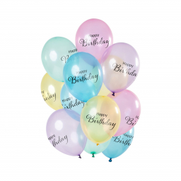 Balóniky latexové Happy Birthday pastelové priehľadné 12 ks