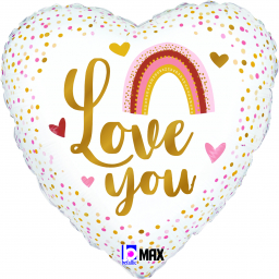 Fóliový balónik biele srdce – Zlatý nápis I Love You 46cm