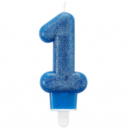 Tortová sviečka glitter modrá číslo 1