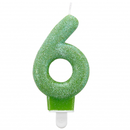 Tortová sviečka glitter zelená číslo 6