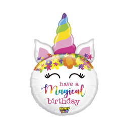 Fóliový balón Happy Birthday kvety a jednorožec