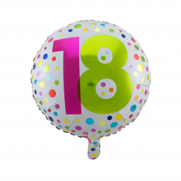 Balónik fóliový Happy Birthday jubileum 18 neónový s bodkami