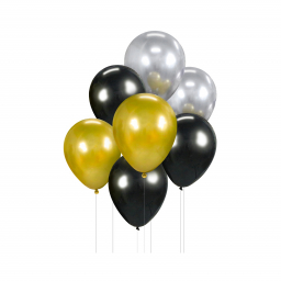 Balóniky latexové zlato-strieborno-čierne 7 ks
