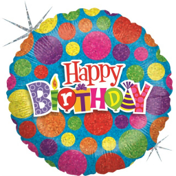 Balónik fóliový Happy Birthday farebné bodky