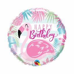 Balónik fóliový Happy Birthday plameniak