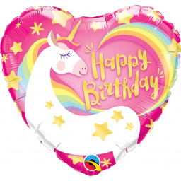 Balónik fóliový Happy Birthday srdce jednorožec