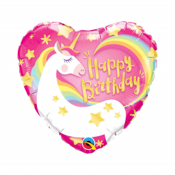 Balónik fóliový Happy Birthday srdce jednorožec