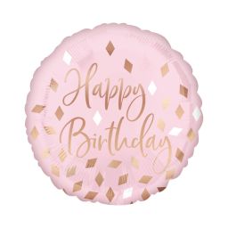Balónik fóliový Happy Birthday rose gold s konfetami