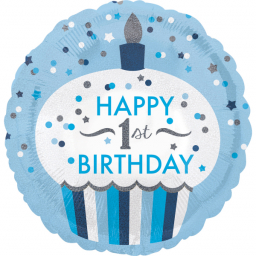 Balónik fóliový 1. narodeniny Cupcake modrý