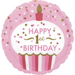 Balónik fóliový 1. narodeniny ružový Cupcake