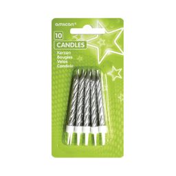 Sviečky tortové 10 ks silver s glitrami 6,3cm