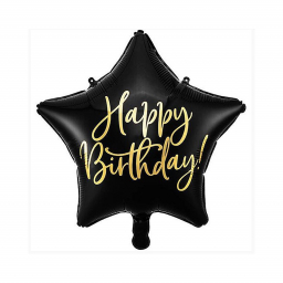 Balónik fóliový hviezda Happy Birthday čierna
