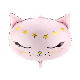 Balónik fóliový ružová mačka s hviezdami