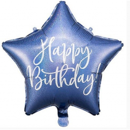Balónik fóliový hviezda Happy Birthday tmavo modrá