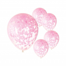 Balóniky latexové s konfetami ružové srdiečka 5 ks