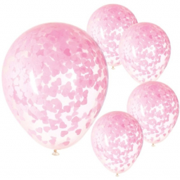 Balóniky latexové s konfetami ružové srdiečka 5 ks