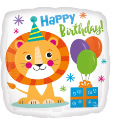 Balónik fóliový Happy Birthday lev štvorec