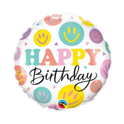 Balónik fóliový Happy Birthday smajlíky