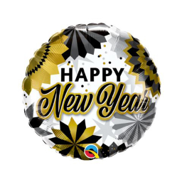 Balónik fóliový Happy New Year čierna, zlatá