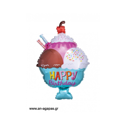 Balónik fóliový Happy Birthday zmrzlinový pohár