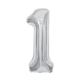 Balónik fóliový 85 cm strieborný číslo 1