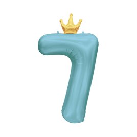 Balónik fóliový 82 cm svetlo modrý s korunkou číslo 7