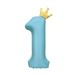 Balónik fóliový 82 cm svetlo modrý s korunkou číslo 1