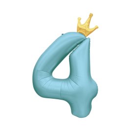 Balónik fóliový 82 cm svetlo modrý s korunkou číslo 4
