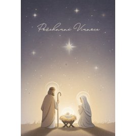 Papierové vianočné prianie - Svätá rodina pri jasličkách pod hviezdnou oblohou