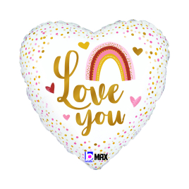Fóliový balónik biele srdce – Zlatý nápis I Love You 46cm