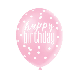 Balóniky latexové Happy Birthday ružové/fialové/biela perleť 6 ks
