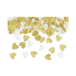Konfety vystreľovacie biele a zlaté srdcia 35 cm