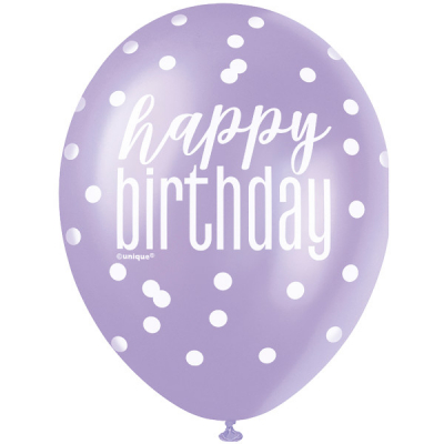                             Balóniky latexové Happy Birthday ružové/fialové/biela perleť 6 ks                        