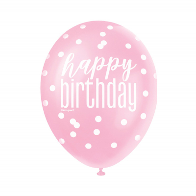 Balóniky latexové Happy Birthday ružové/fialové/biela perleť 6 ks                    