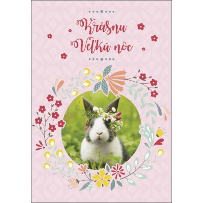 Veľkonočné prianie - Zajac s kvetinovým vencom                    