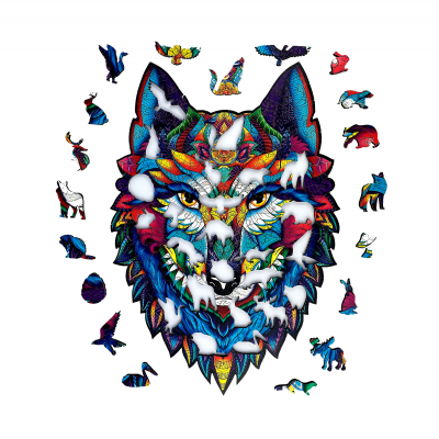                             Drevené puzzle - Majestátny vlk                        