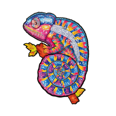                             Drevené puzzle - Hypnotický Chameleón                        