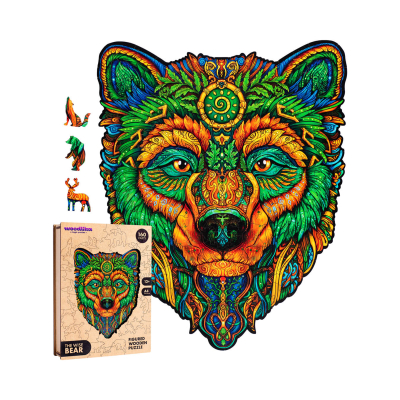                             Drevené farebné puzzle - Múdry medveď                        