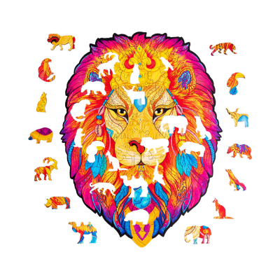                             Drevené farebné puzzle - Tajomný lev                        
