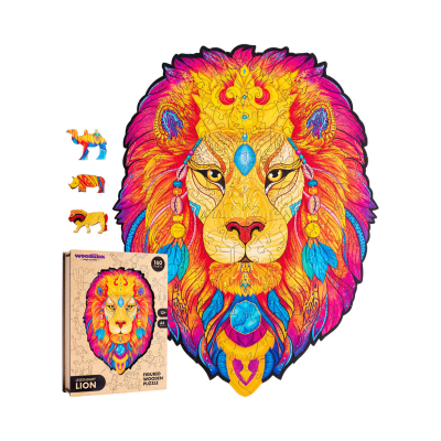                             Drevené farebné puzzle - Tajomný lev                        