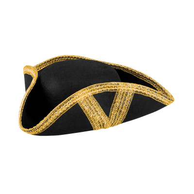                             Pirátsky čierny klobúk so zlatým detailom                        