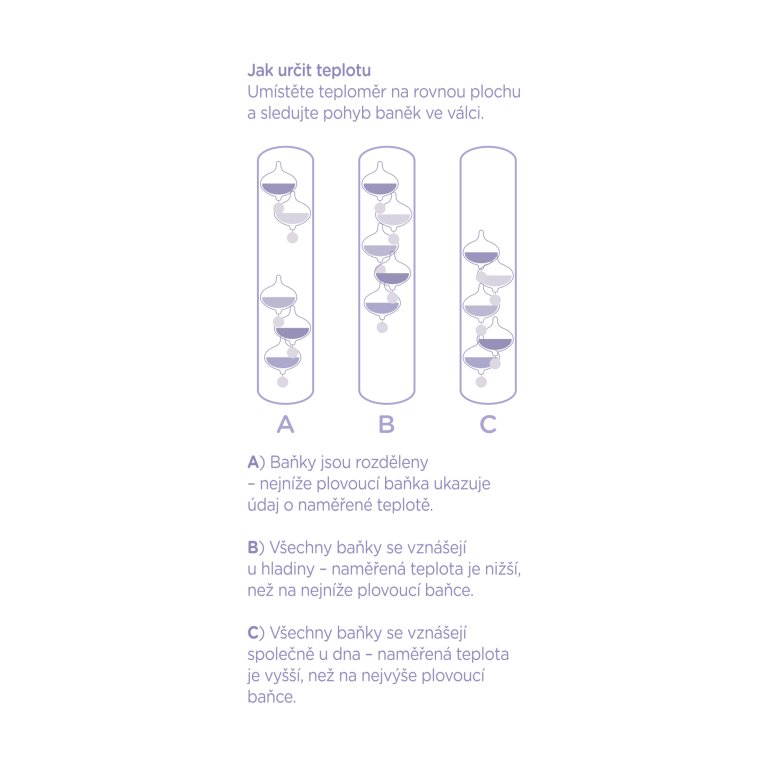                             Galileov sklenený teplomer - 18 cm (fialové banky)                        