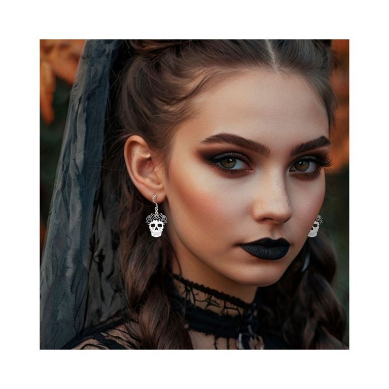                             Náušnice Halloween Lebka s kvetmi                        