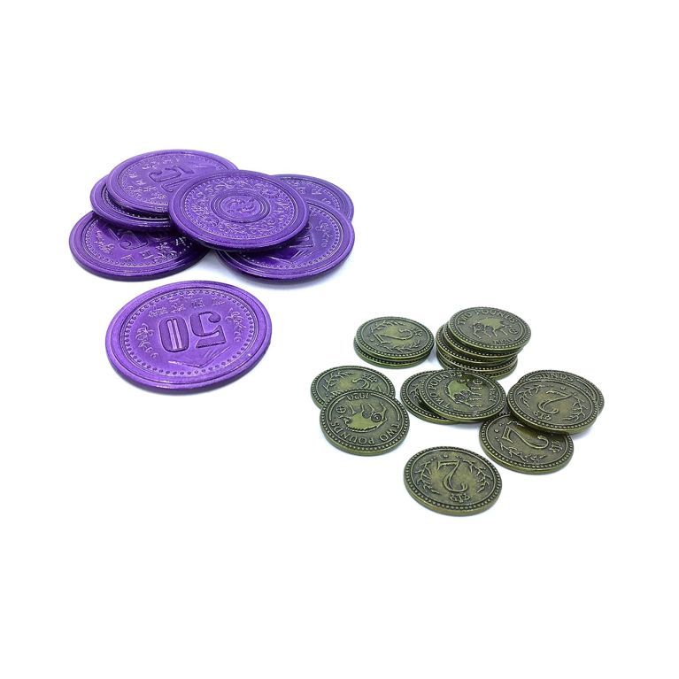 Scythe &amp; Expedice - kovové mince $2 a $50                    