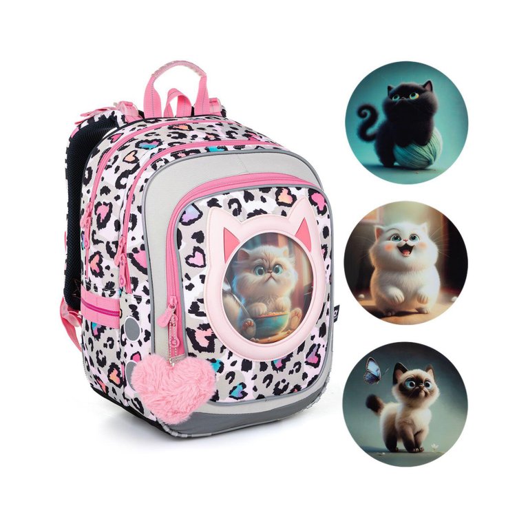 Školský batoh ENDY - Leopardí vzor s mačkou                    