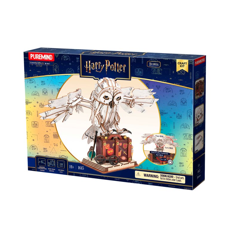                             Elektromechanická drevená stavebnica – Harry Potter: Sova Hedviga                        