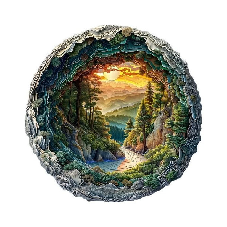 Dřevěné puzzle - Les a hory (3D efekt)                    