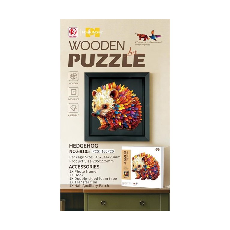 Drevené puzzle s rámikom - Ježko                    